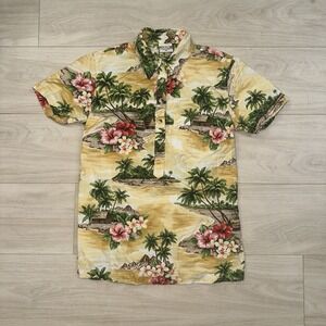 Vintage Go Barefoot Size XS Hawaiian Aloha Shirt Tropical Palms Cotton USA